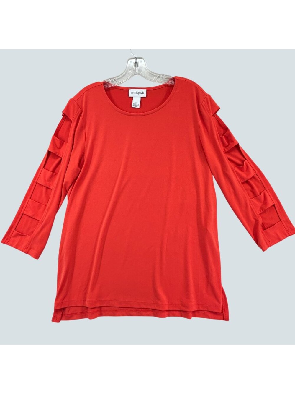 Peck & Peck Women XL Red Ladder Sleeve Tunic Top 3/4 Sleeve Stretch Blouse NWT